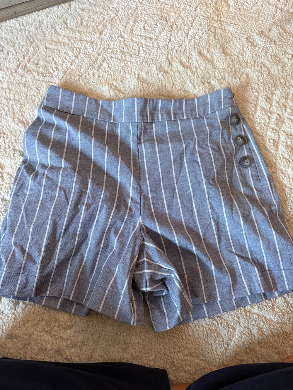 Ann Taylor Factory Blue and White Striped High-Waist Shorts